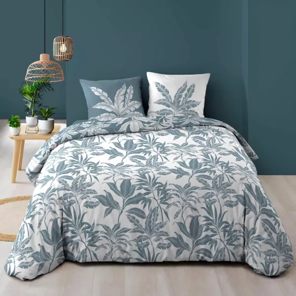 Housse de couette et deux taies d'oreiller en coton (240 x 220 cm) Hera Bleu