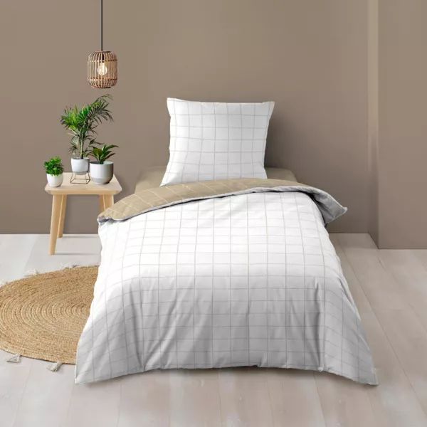 Housse de couette et une taie d'oreiller en coton (140 x 200 cm) Cadria Blanc