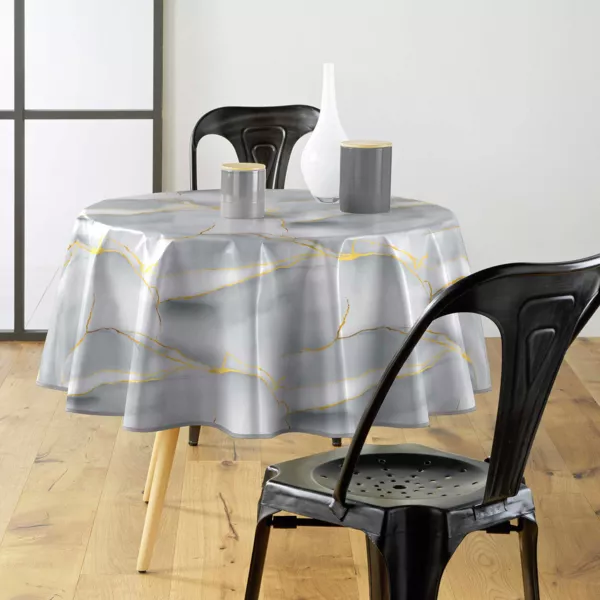 Nappe ronde enduite PVC (160 cm) Marbrelle Grise