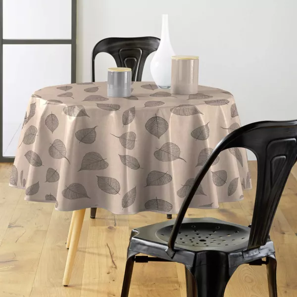Nappe ronde enduite PVC (160 cm) Feuillys Beige