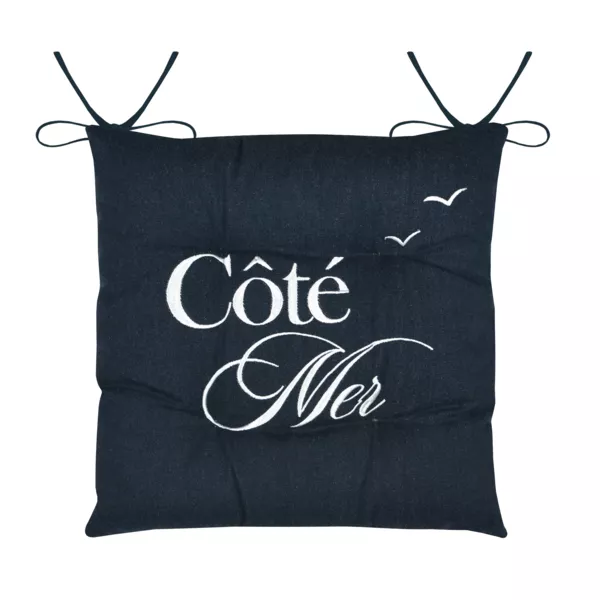 Coussin de chaise carrée coton (38x38 cm) Bordemer Bleu marine