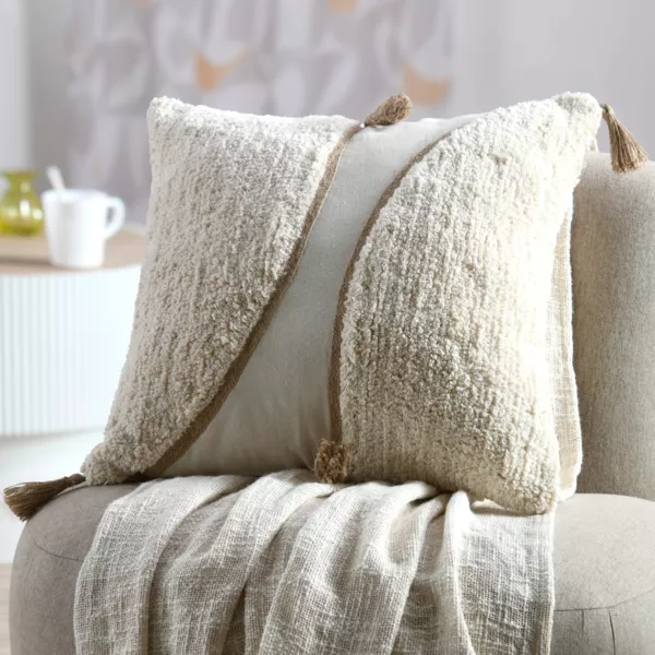 Coussin carré tufté (45 x 45 cm) Blokken Ecru