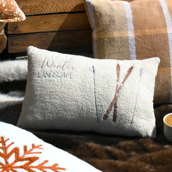 Rektangulær pude i kunstpels (30 x 50 cm) Wildforest Ecru