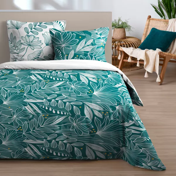 Parure de draps en coton 4 pièces (240 x 300 cm) Douala Bleu pétrole