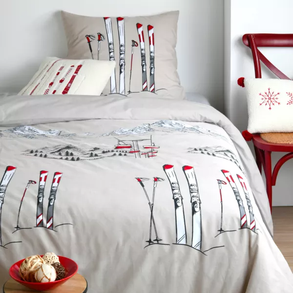 Bettbezug und Kissenbezug aus Baumwolle (140 x 200 cm) Alpen Cremewei�