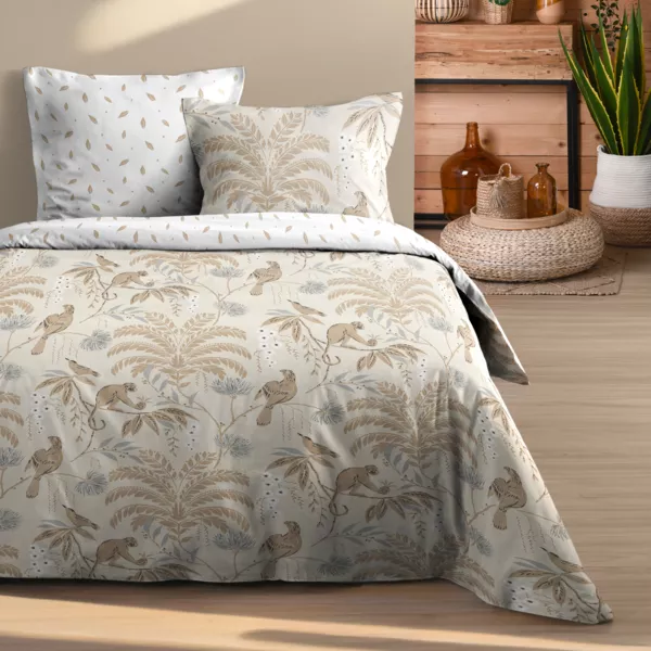 Housse de couette et deux taies d'oreiller en coton (240 x 220 cm) Dabali Écru