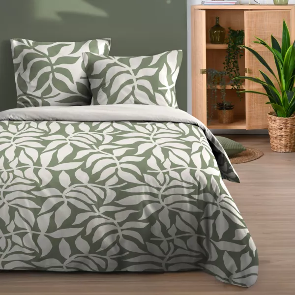 Funda de edredón y dos fundas de almohada de algodón (240 x 220 cm) Hakol Verde Pino