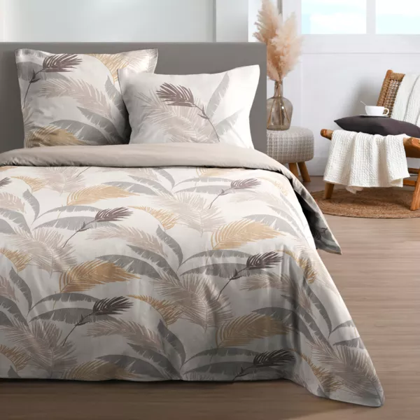 Funda de edredn y dos fundas de almohada de algodn (240 x 220 cm) Numa Marfil