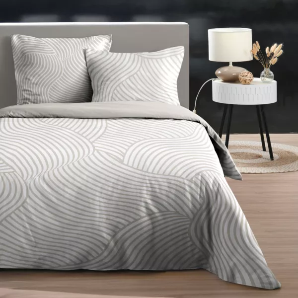 Housse de couette et deux taies d'oreiller en coton (240 x 220 cm) Tory Écru