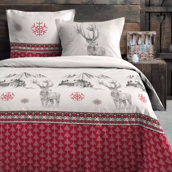 Housse de couette et deux taies d'oreiller en coton (260 x 240 cm) Bauges Rouge