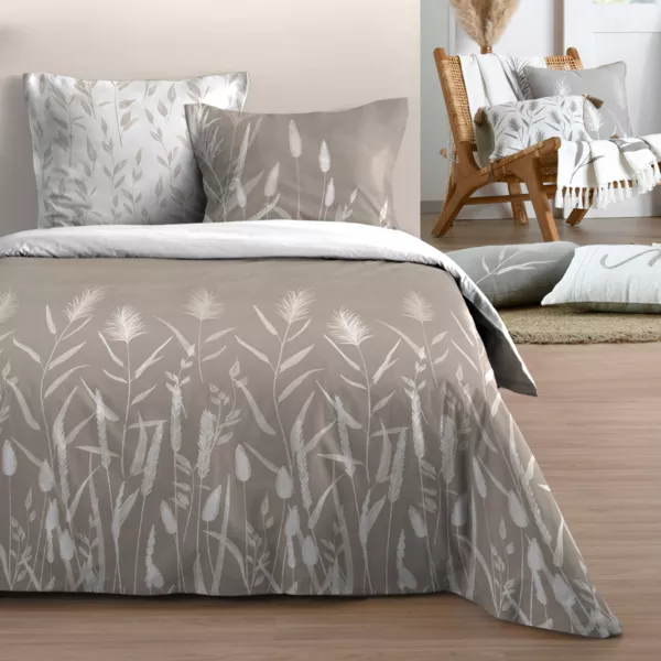 Funda de edredón y dos fundas de almohada de algodón (260 x 240 cm) Pampa Beige