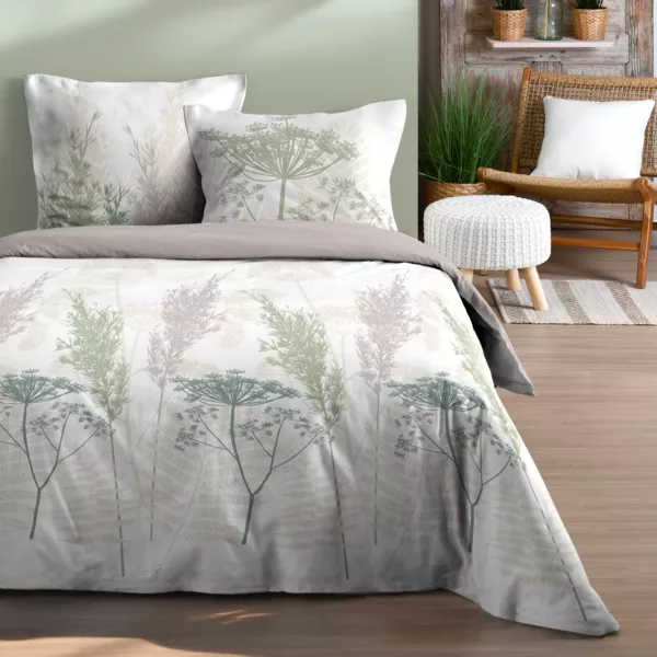 Funda de edredón y dos fundas de almohada de algodón (260 x 240 cm) Greta Verde Salvia