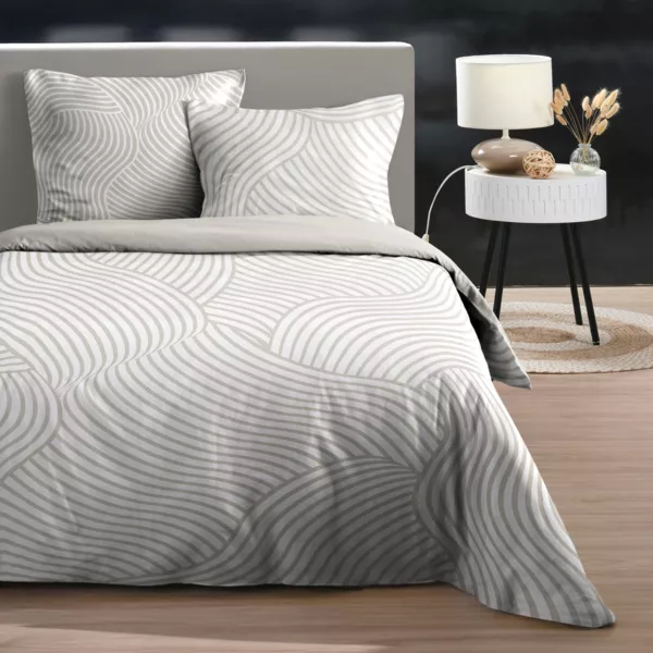 Housse de couette et deux taies d'oreiller en coton (260 x 240 cm) Tory Écru