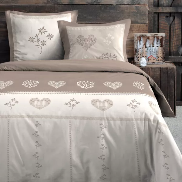 Housse de couette et deux taies d'oreiller en coton (260 x 240 cm) Modane Ecru