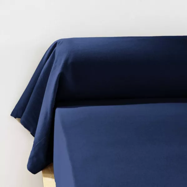 Taie de traversin flanelle de coton (L185 cm) Nina Bleu nuit