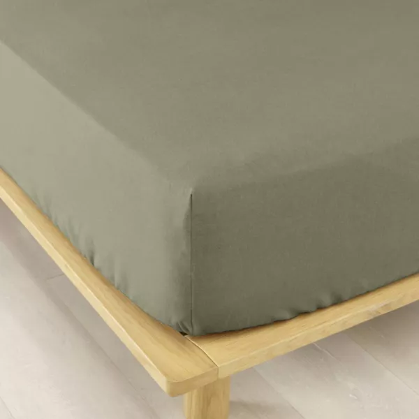 Drap housse flanelle de coton (180 x 200 cm) Nina Vert romarin