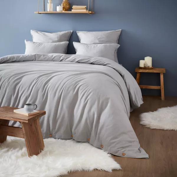 Housse de couette flanelle de coton (240 x 220 cm) Nina Gris clair