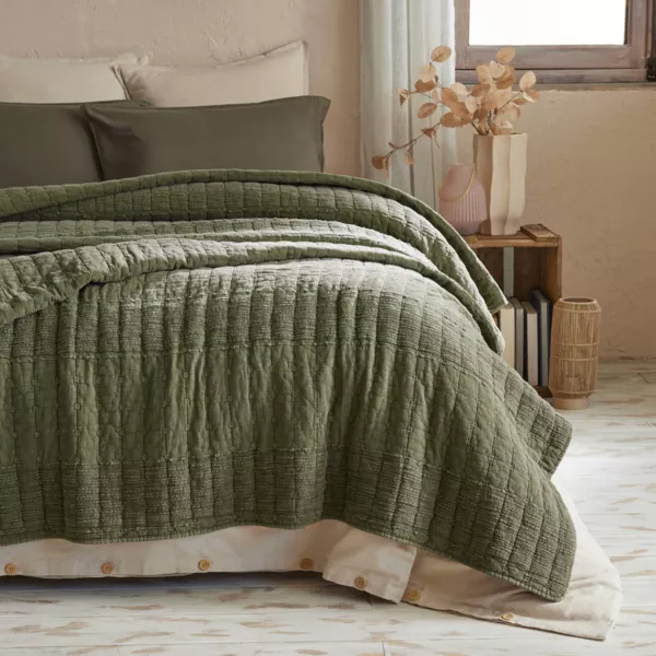 Couvre-lit coton matelassé (240 x 260 cm) Lena Vert romarin