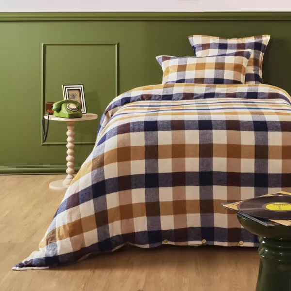 Housse de couette flanelle de coton (140 x 200 cm) Nina carreaux Multicolore