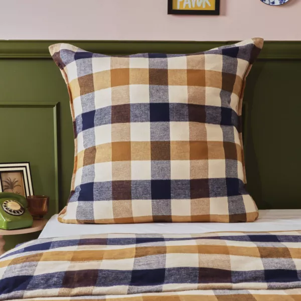 Taie d'oreiller carrée flanelle de coton (80 x 80 cm) Nina carreaux Multicolore