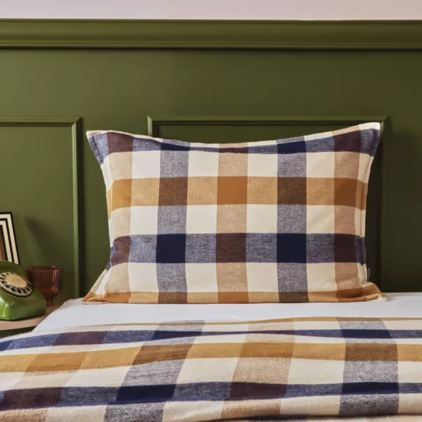 Funda de almohada rectangular de franela de algodón (50 x 70 cm) Nina cuadros Multicolor