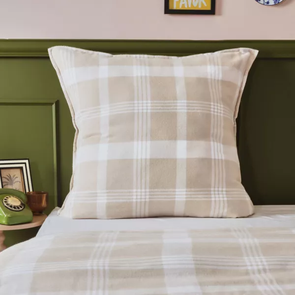 Federa per cuscino quadrata flanella di cotone (80 x 80 cm) Nina quadri Beige
