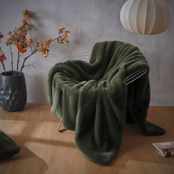 Falsk pelsplaid (140 x 200 cm) Finn Khaki Grøn