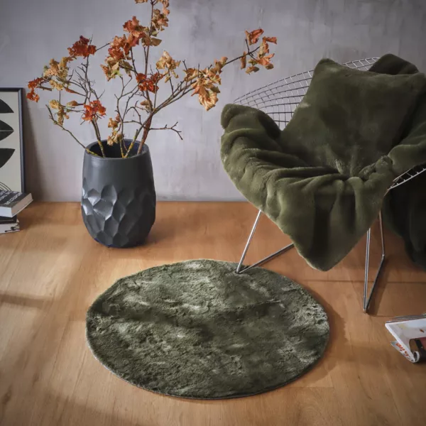 Rundt falsk pels tppe (80 cm) Finn Khaki Grn