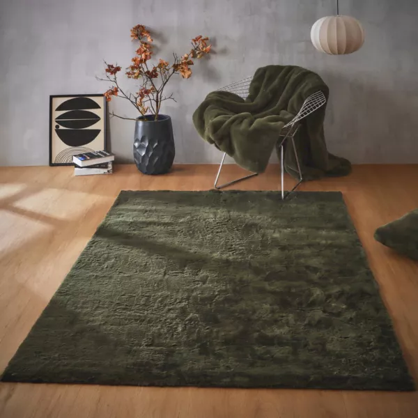 Alfombra rectangular de piel sintética (140 x 200 cm) Finn Verde caqui