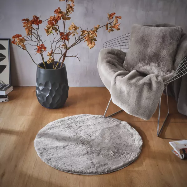 Tapis rond fausse fourrure (80 cm) Finn Taupe
