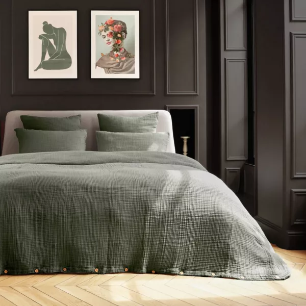 Housse de couette quadruple gaze de coton (280 x 240 cm) Victoria x GaĂŻa Vert romarin