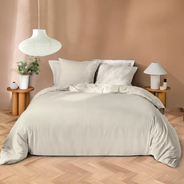Housse de couette et deux taies d'oreiller microfibre (240 x 220 cm) Azura Beige