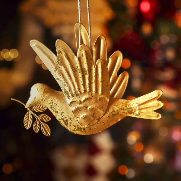 Suspension de Noël en métal (H9 cm) Pigeon lumière Or