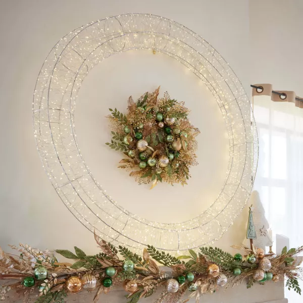 Corona di Natale Gigante luminosa Micro 1800 LED (D116 cm) Scintilli Argento e bianco caldo