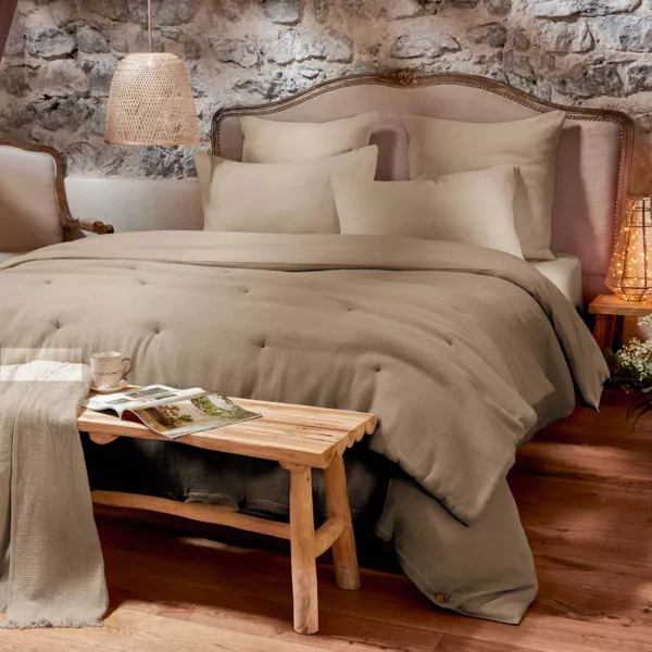 Housse de couette coton nid d'abeille (280 x 240 cm) Eva Ficelle