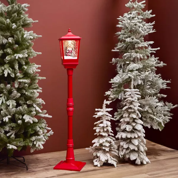 Lampadaire de Noël illuminé et animé 10 LED (H185 cm) Neige tombante Rouge