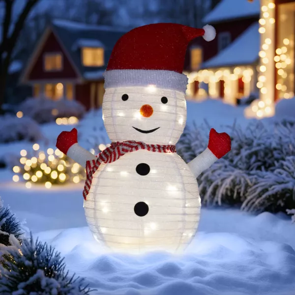 Bonhomme de neige lumineux à piles (H68 cm) Pliable Blanc