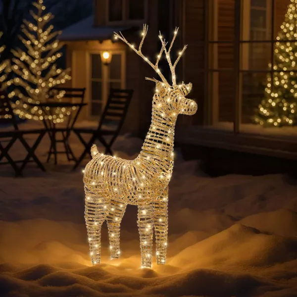 Beleuchtetes Rentier 360 Micro LED (H104 cm) geflochtenes Kunstharz Naturfarben und Warmweiß