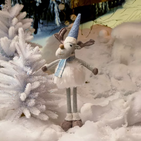 Renne de Noël debout (H56 cm) Stan Gris et fourrure blanche