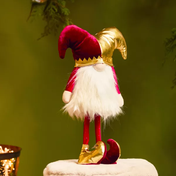 Folletto di Natale in piedi (H39 cm) Arlecchino Bordeaux e dorato