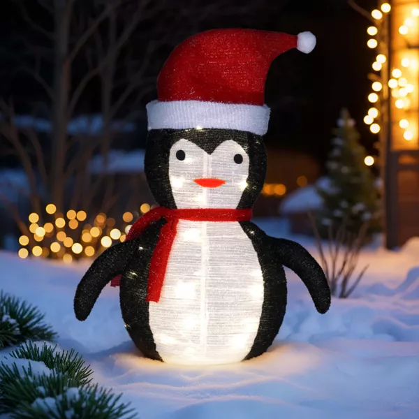Pingouin lumineux à piles (H68 cm) Pliable Noir