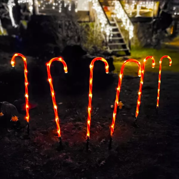 Sæt med 6 lysende sukkerstokke med batteri 42 LED (H47 cm) Candy Varm hvid