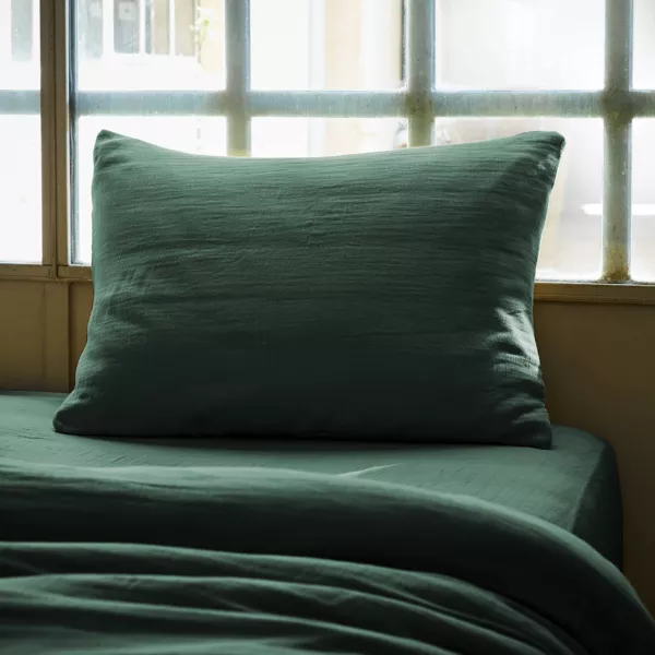 Taie d'oreiller rectangulaire gaze de coton (50 x 70 cm) GaĂŻa Vert sapin