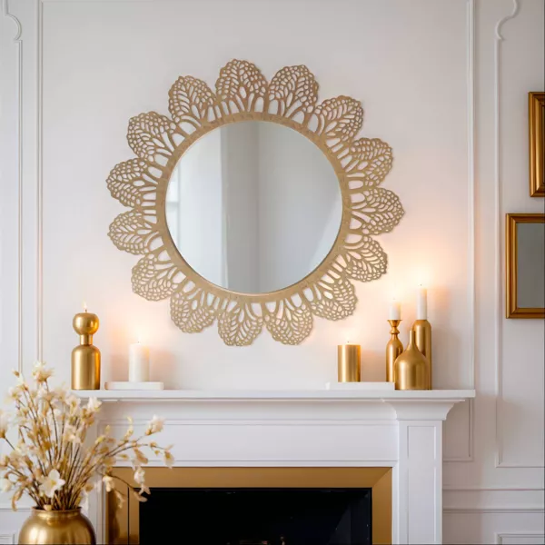 Miroir mural rond en métal (D81 cm) Bombay Doré