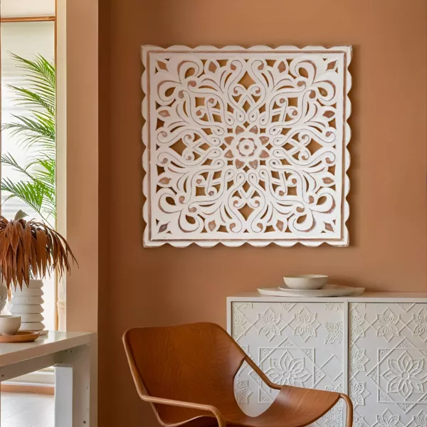 Decoraci�n de pared en madera (L80 cm) Mandala Blanco envejecido