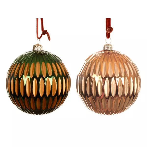 Set von 12 Weihnachtskugeln (D80 mm) Luxus Retro Orange und Tannengrün