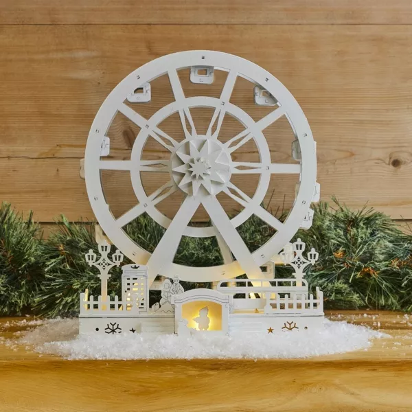 Village de Noël en bois lumineux et animé (H30 cm) Roue Enchantée de Noël