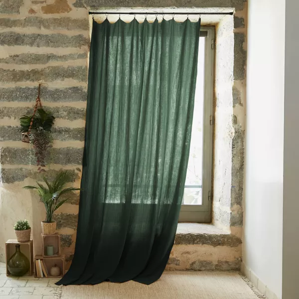 Rideau gaze de coton ajustable (180 x 300 cm) Gaïa Vert sapin