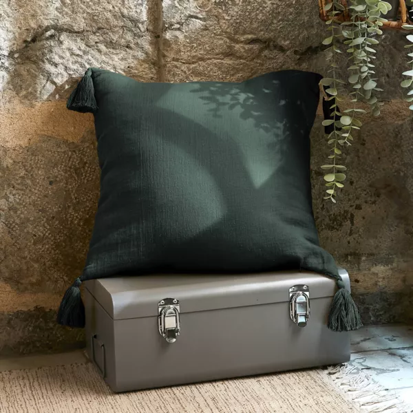 Coussin carré gaze de coton (40 x 40 cm) Gaïa Vert sapin