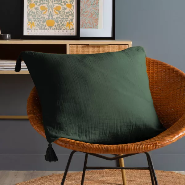 Coussin carr� gaze de coton (60 x 60 cm) Ga�a Vert sapin